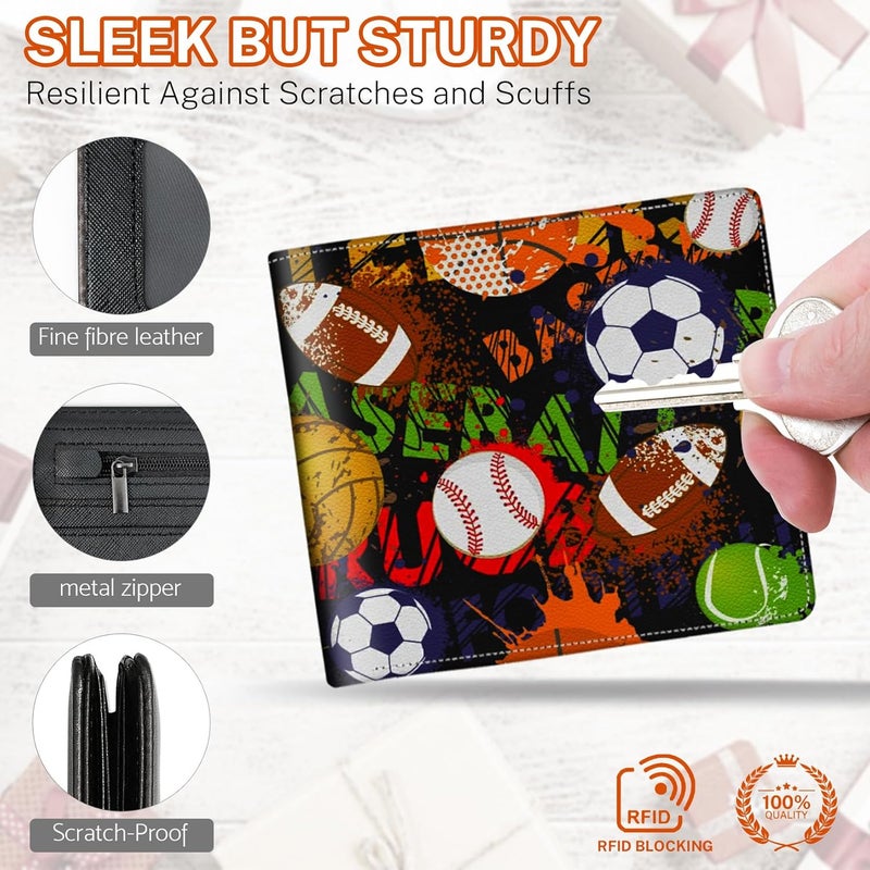 Mindow Boys Wallet for Kids, Teen Boy Balls Wallets 9-12 8-10 8-12, Cool Novelty Leather Bifold Rfid Blocking Purse Coin Pocket Zipper Id Window for Children Men Male Youth Guys Birthday Christmas Gifts - Image 4